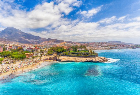 El Duque Beach aerial view in Tenerife, Spain.